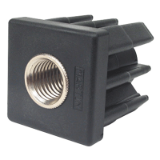 BTC-M - End cap - Square tube - With thread insert - Black plastic. Simplified drawing