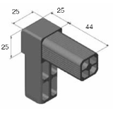 NCT - Noix de connexion pour tube carré - Plastique. Représentation simplifiée
